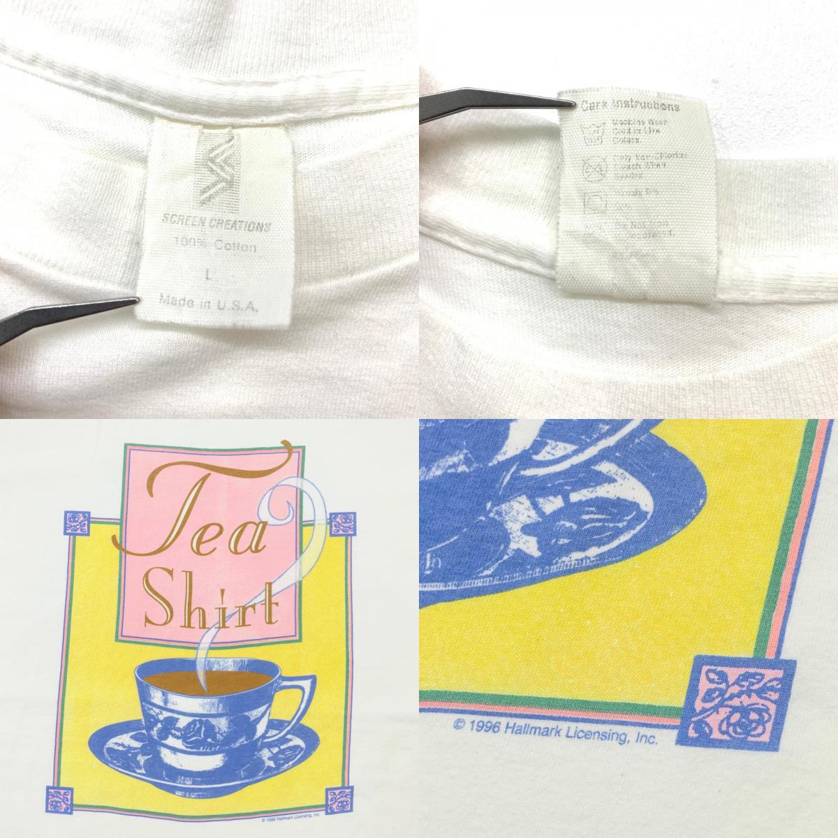 【中古】 SCREEN CREATIONS 90年代 1996 Hallmark Licensing, Inc. Tea Shirt 紅茶 アートTe USA製 半袖Tシャツ ホワイト サイズ:L【加古川物流】