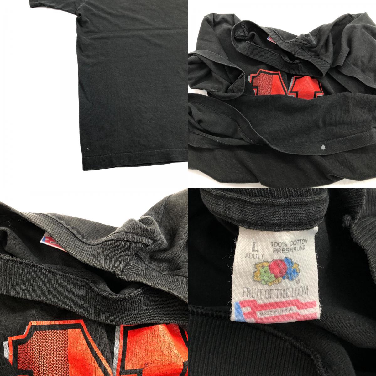 【中古】 FRUIT OF THE LOOM フルーツオブザルーム 90年代 CORNHUSKERS コーンハスカーズ チームロゴ 前面プリント シングルステッチ USA製 ヴィンテージ 半袖Tシャツ ブラック サイズ:L【加古川物流】
