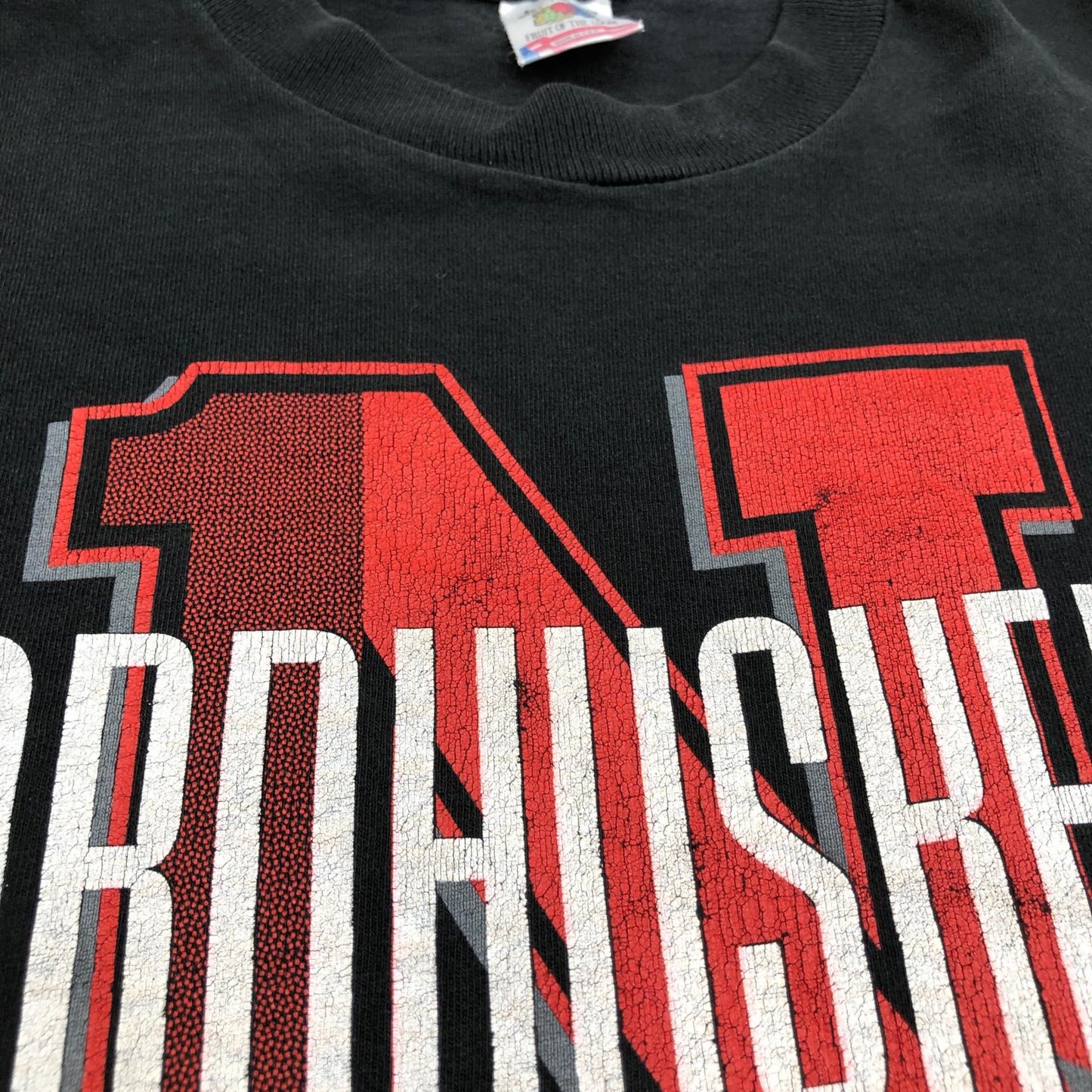 【中古】 FRUIT OF THE LOOM フルーツオブザルーム 90年代 CORNHUSKERS コーンハスカーズ チームロゴ 前面プリント シングルステッチ USA製 ヴィンテージ 半袖Tシャツ ブラック サイズ:L【加古川物流】