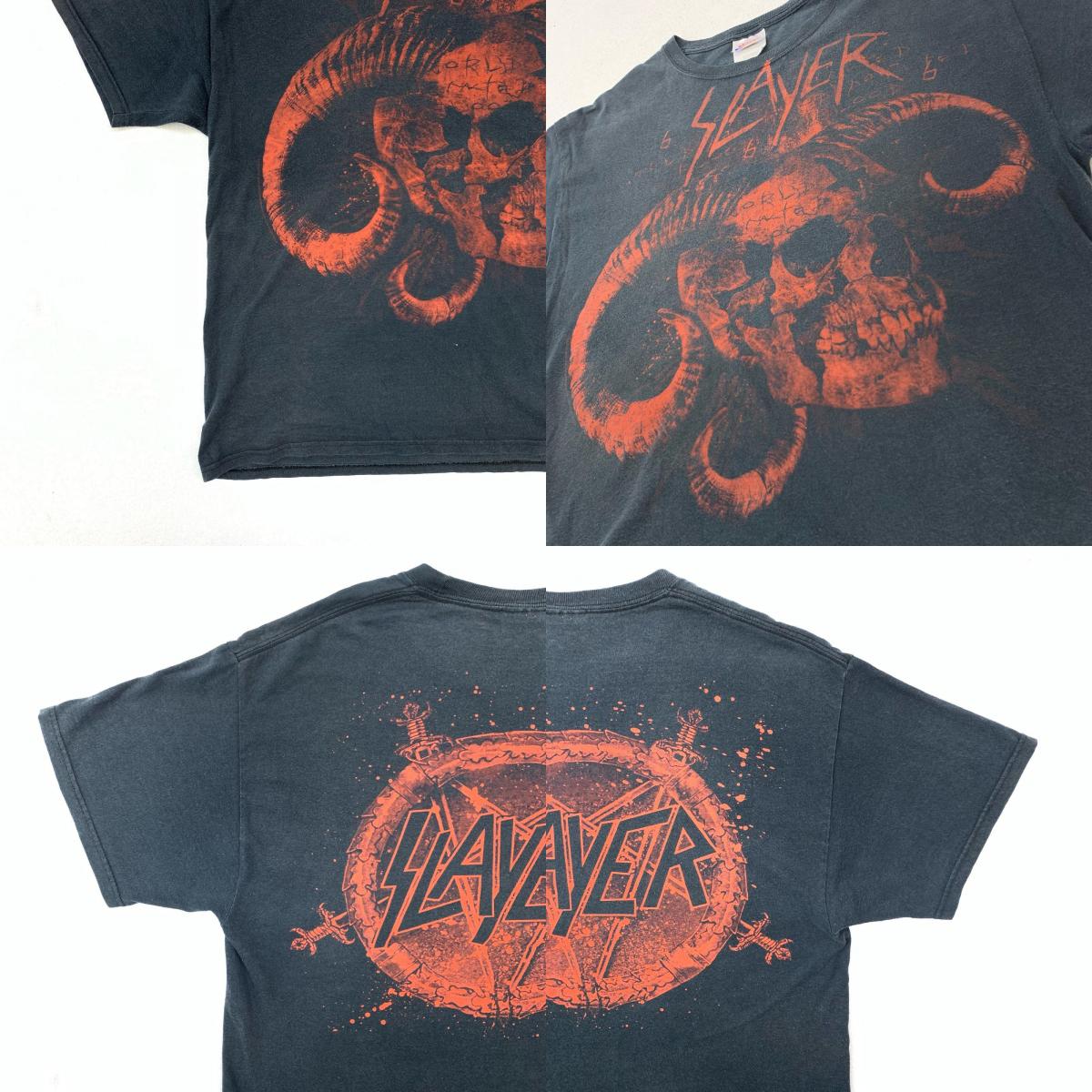 【中古】VINTAGE衣料 | ヴィンテージイリョウ Hanes HEAVYWEIGHT ヘインズ SLAYER TOUR Tee バンド スカル 半袖Tシャツ ブラック サイズ:L【加古川物流】