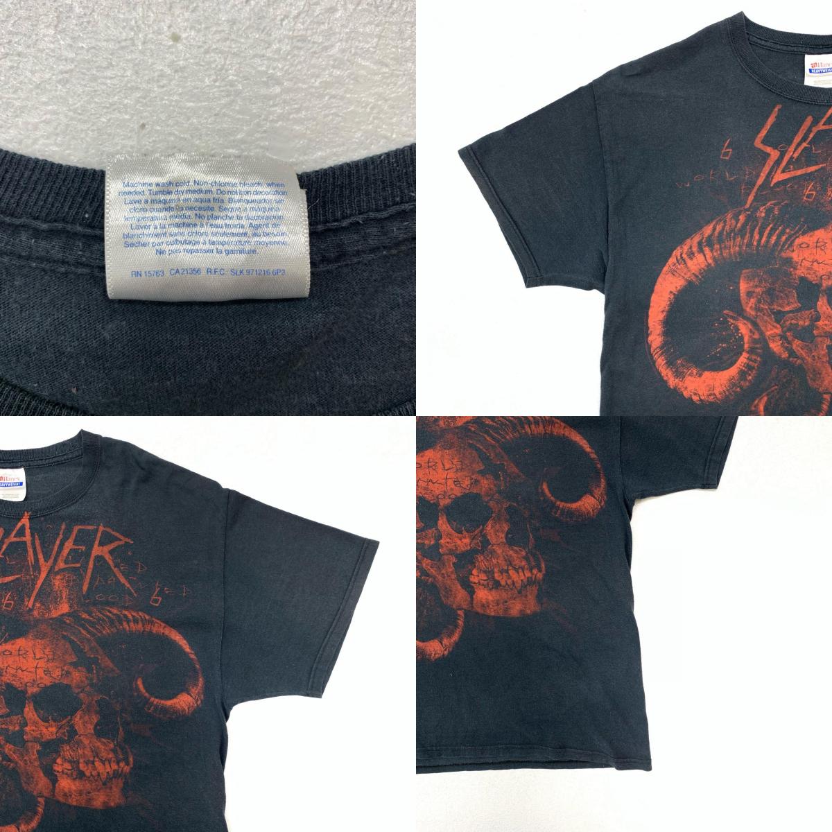 【中古】VINTAGE衣料 | ヴィンテージイリョウ Hanes HEAVYWEIGHT ヘインズ SLAYER TOUR Tee バンド スカル 半袖Tシャツ ブラック サイズ:L【加古川物流】
