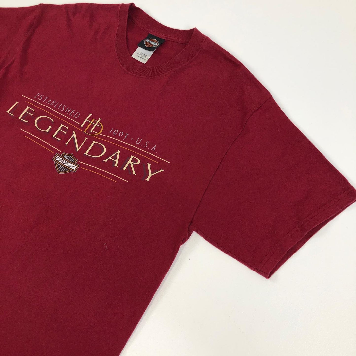 【中古】HARLEY-DAVIDSON | ハーレーダビットソン 半袖Tシャツ USA製 ボルドー/バーガンディー サイズ:L【加古川物流】