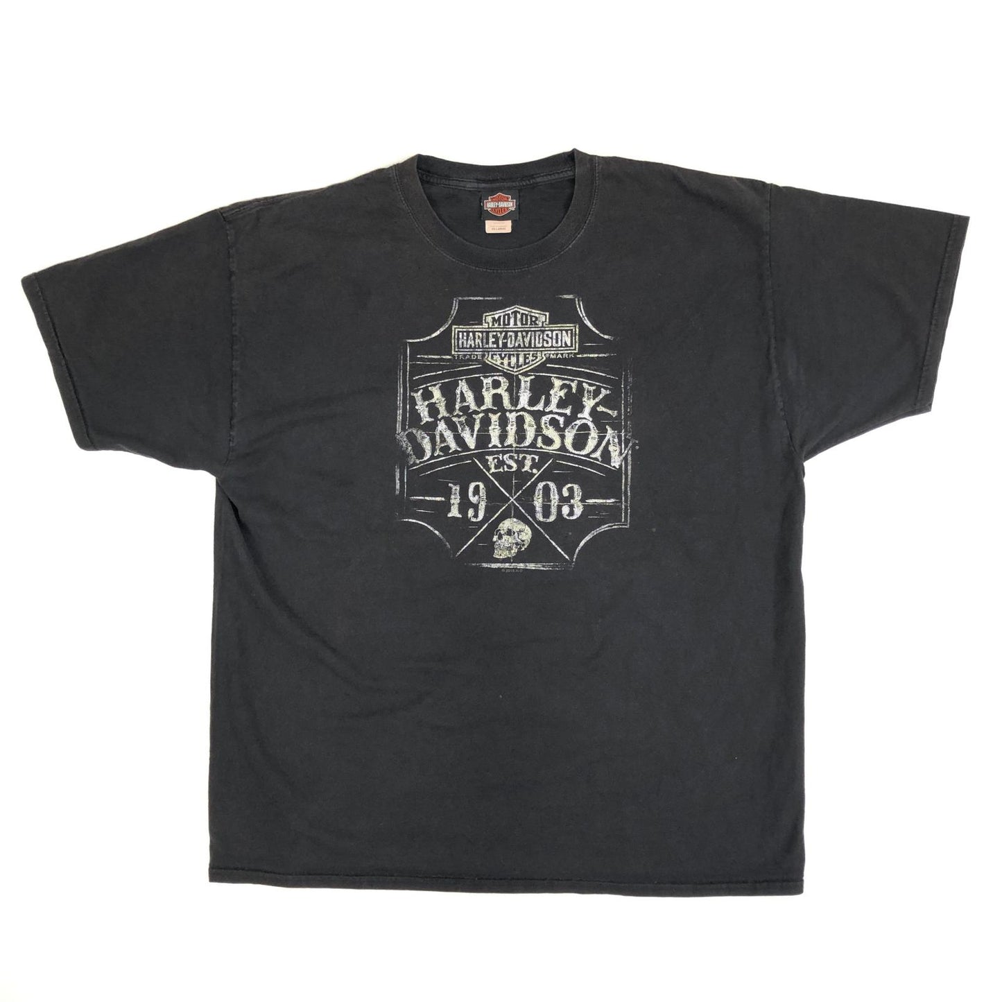 【中古】HARLEY-DAVIDSON | ハーレーダビットソン 00年代 両面プリント スカル ナンバーワンロゴ 半袖Tシャツ 2018年製 ブラック【加古川物流】