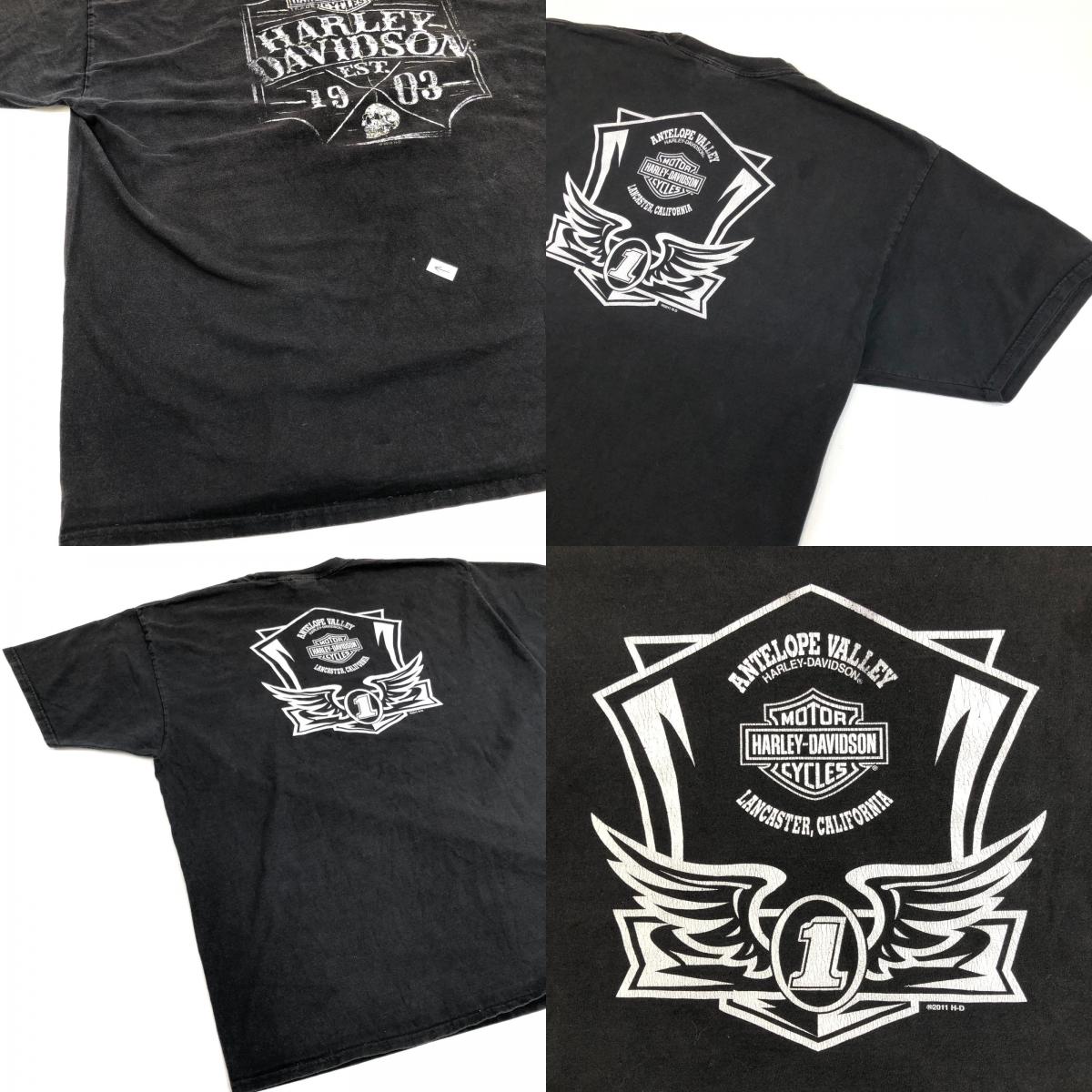 【中古】HARLEY-DAVIDSON | ハーレーダビットソン 00年代 両面プリント スカル ナンバーワンロゴ 半袖Tシャツ 2018年製 ブラック【加古川物流】
