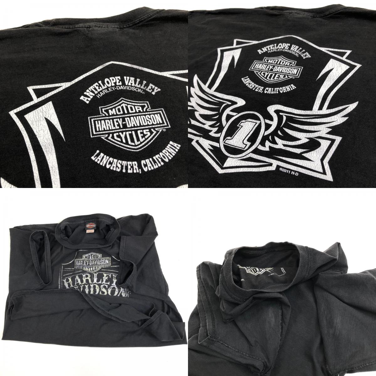 【中古】HARLEY-DAVIDSON | ハーレーダビットソン 00年代 両面プリント スカル ナンバーワンロゴ 半袖Tシャツ 2018年製 ブラック【加古川物流】