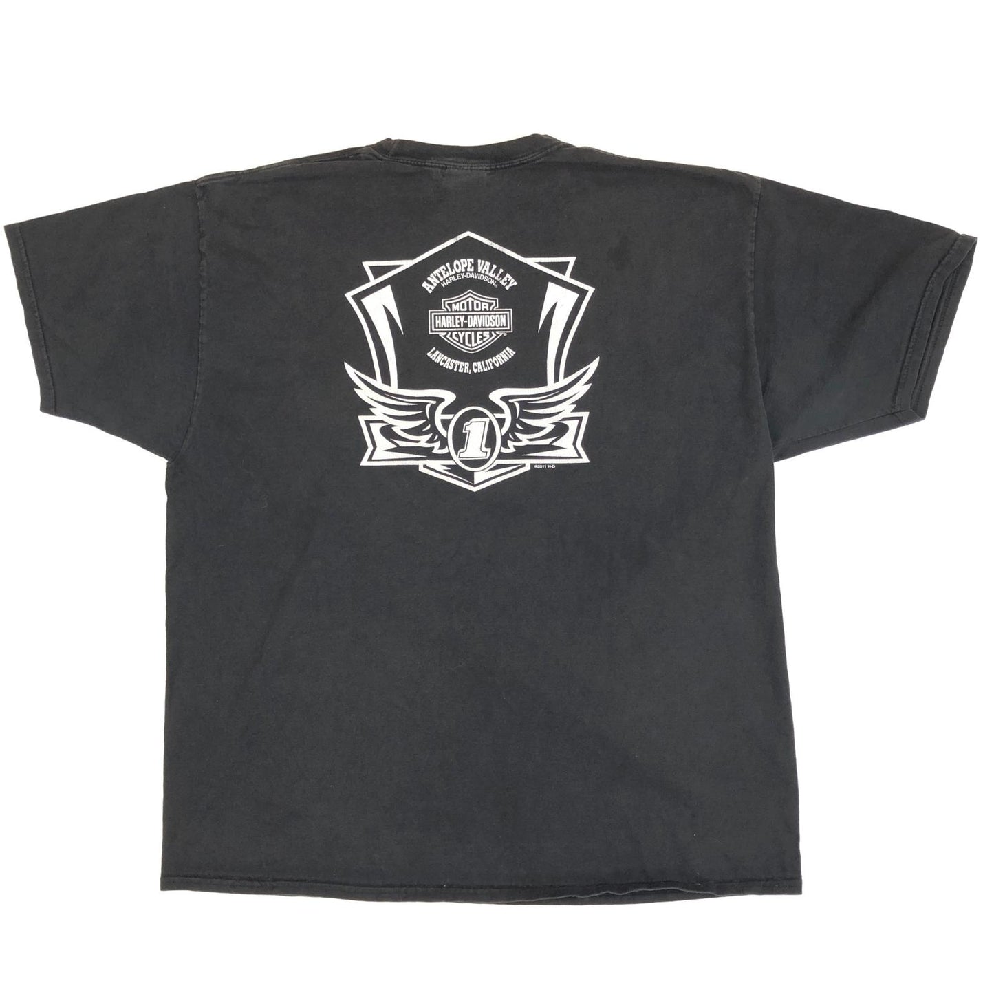 【中古】HARLEY-DAVIDSON | ハーレーダビットソン 00年代 両面プリント スカル ナンバーワンロゴ 半袖Tシャツ 2018年製 ブラック【加古川物流】