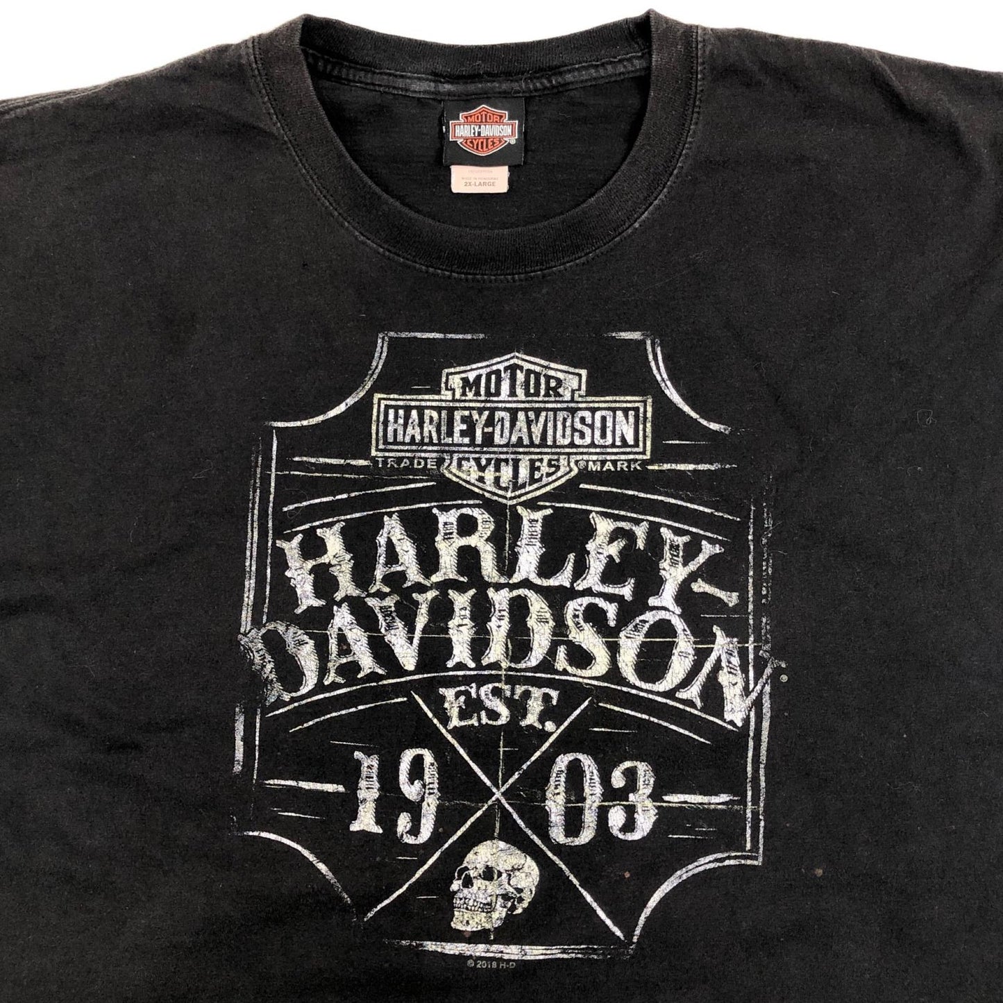 【中古】HARLEY-DAVIDSON | ハーレーダビットソン 00年代 両面プリント スカル ナンバーワンロゴ 半袖Tシャツ 2018年製 ブラック【加古川物流】