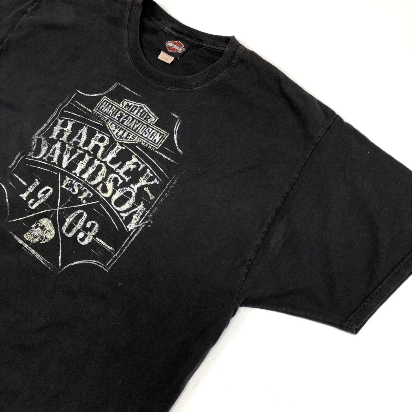 【中古】HARLEY-DAVIDSON | ハーレーダビットソン 00年代 両面プリント スカル ナンバーワンロゴ 半袖Tシャツ 2018年製 ブラック【加古川物流】