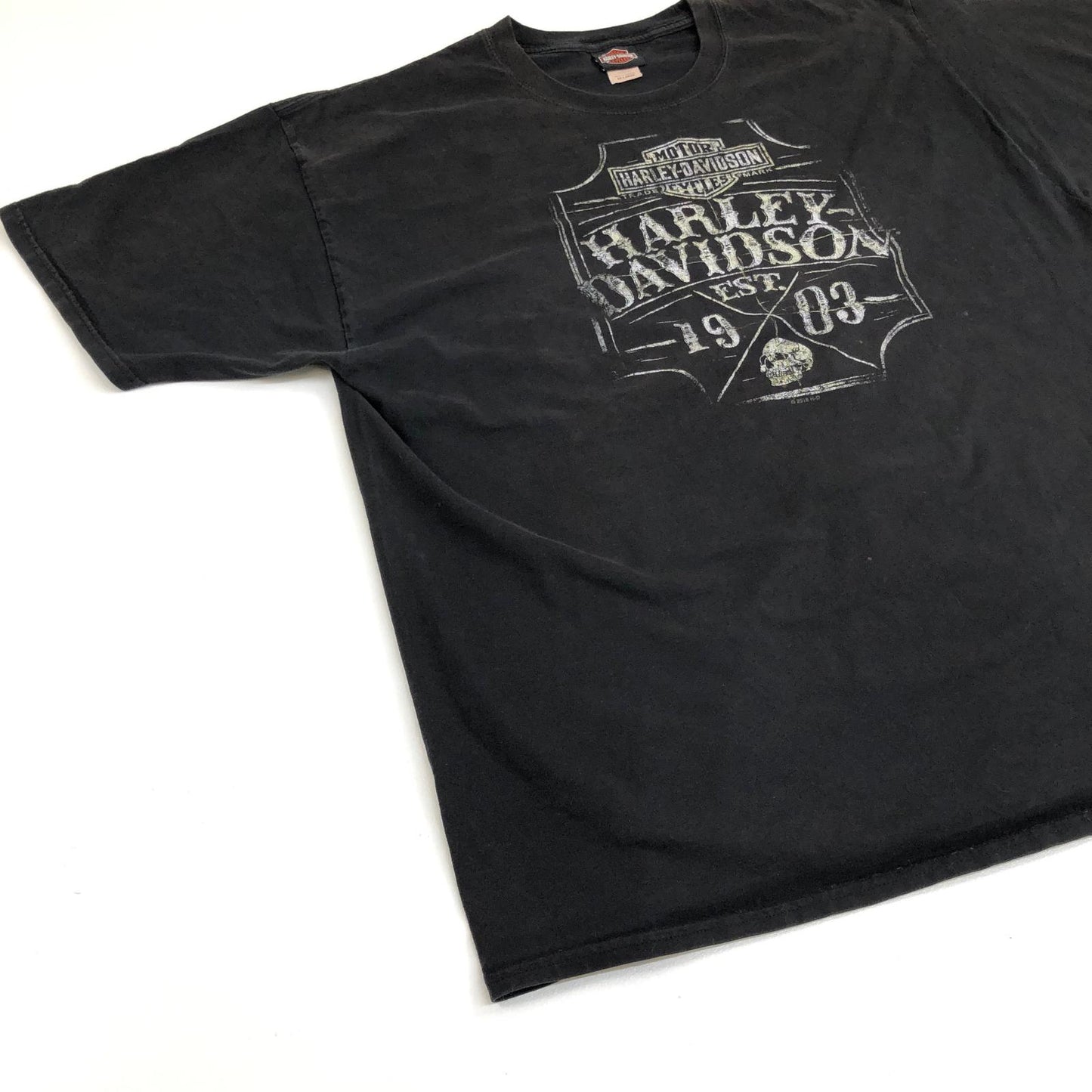 【中古】HARLEY-DAVIDSON | ハーレーダビットソン 00年代 両面プリント スカル ナンバーワンロゴ 半袖Tシャツ 2018年製 ブラック【加古川物流】