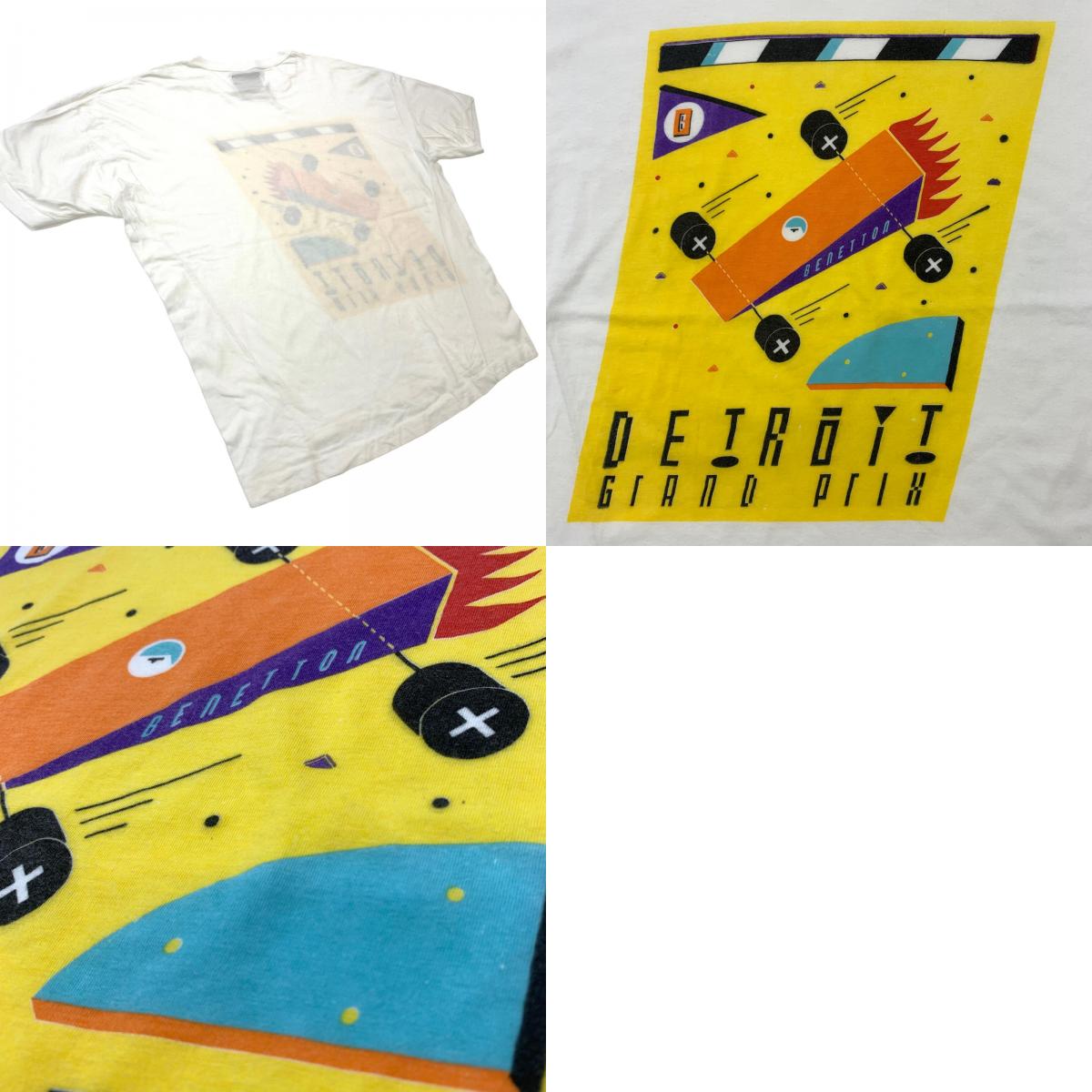 【中古】 UNITED COLORS OF BENETTON Outdoor Clothing ベネトン アウトドア クロージング DETROIT GLAND PRIX F1レース 半袖Tシャツ ホワイト【加古川物流】