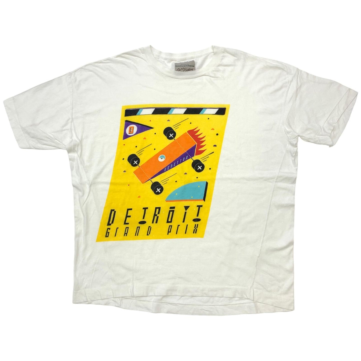【中古】 UNITED COLORS OF BENETTON Outdoor Clothing ベネトン アウトドア クロージング DETROIT GLAND PRIX F1レース 半袖Tシャツ ホワイト【加古川物流】