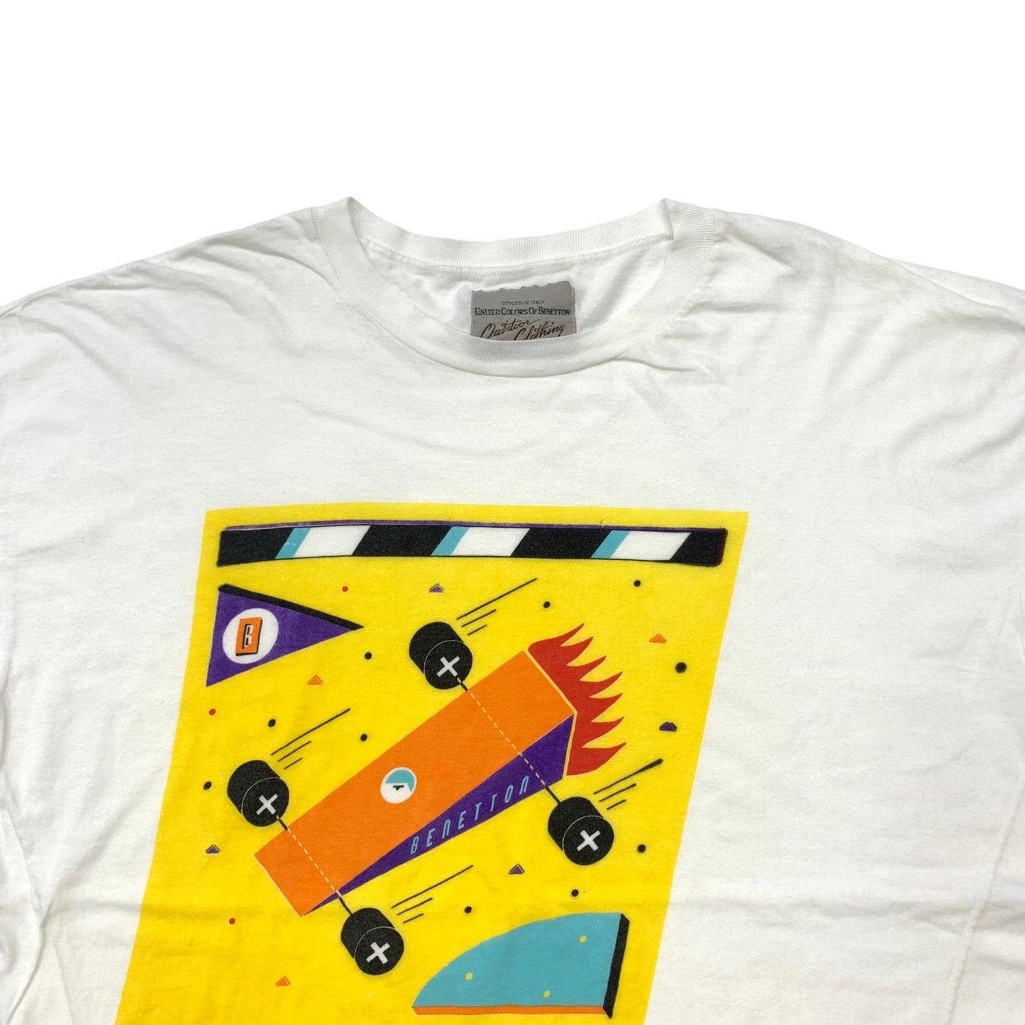 【中古】 UNITED COLORS OF BENETTON Outdoor Clothing ベネトン アウトドア クロージング DETROIT GLAND PRIX F1レース 半袖Tシャツ ホワイト【加古川物流】
