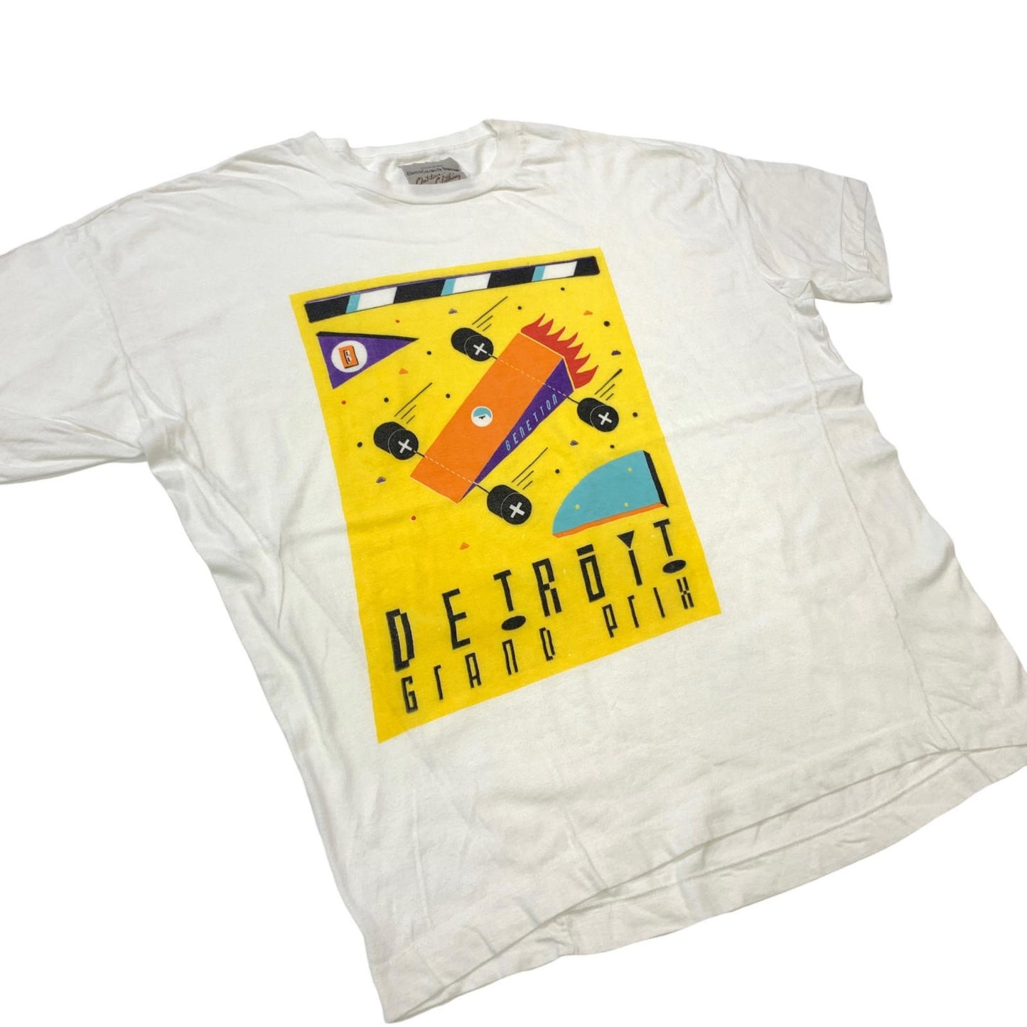 【中古】 UNITED COLORS OF BENETTON Outdoor Clothing ベネトン アウトドア クロージング DETROIT GLAND PRIX F1レース 半袖Tシャツ ホワイト【加古川物流】