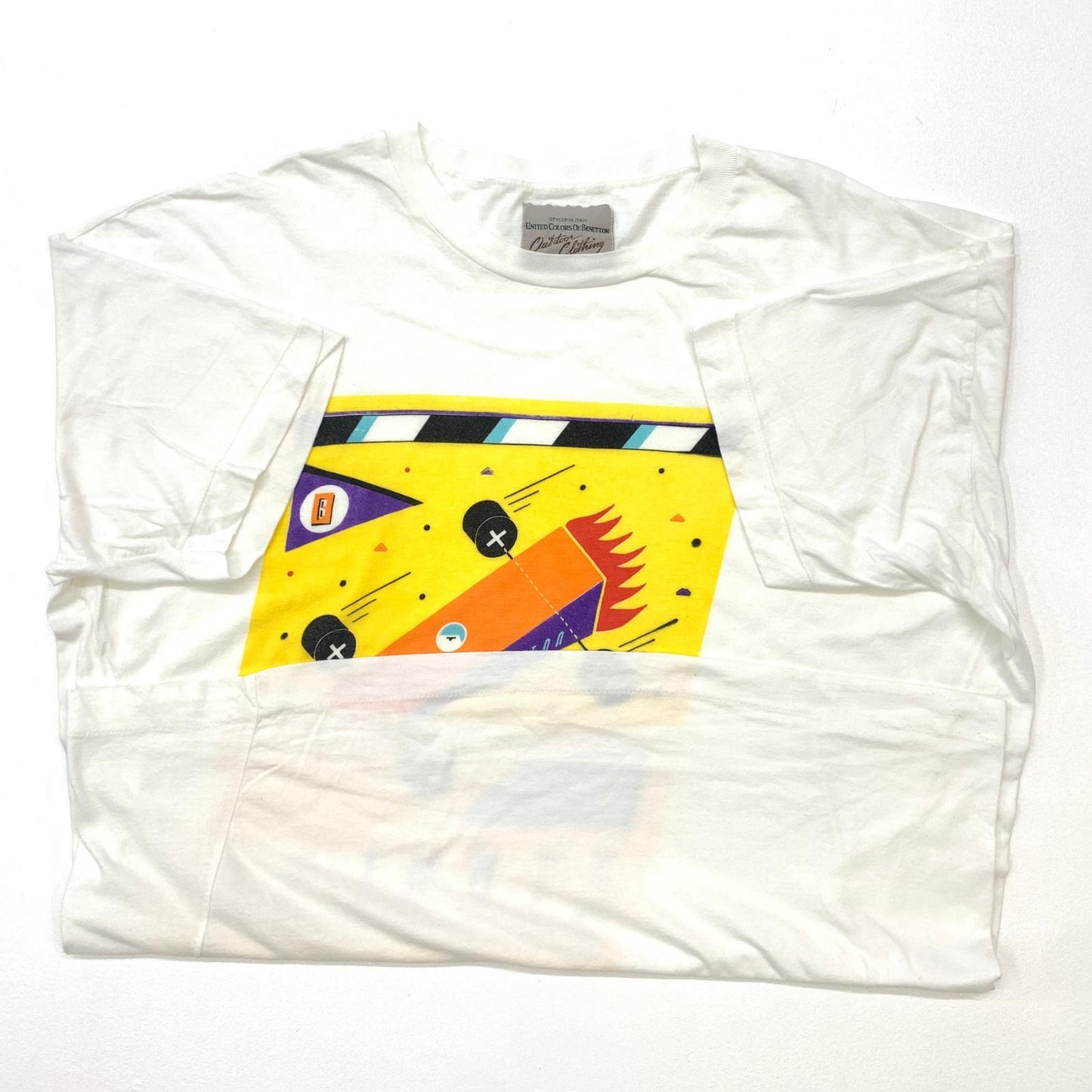 【中古】 UNITED COLORS OF BENETTON Outdoor Clothing ベネトン アウトドア クロージング DETROIT GLAND PRIX F1レース 半袖Tシャツ ホワイト【加古川物流】