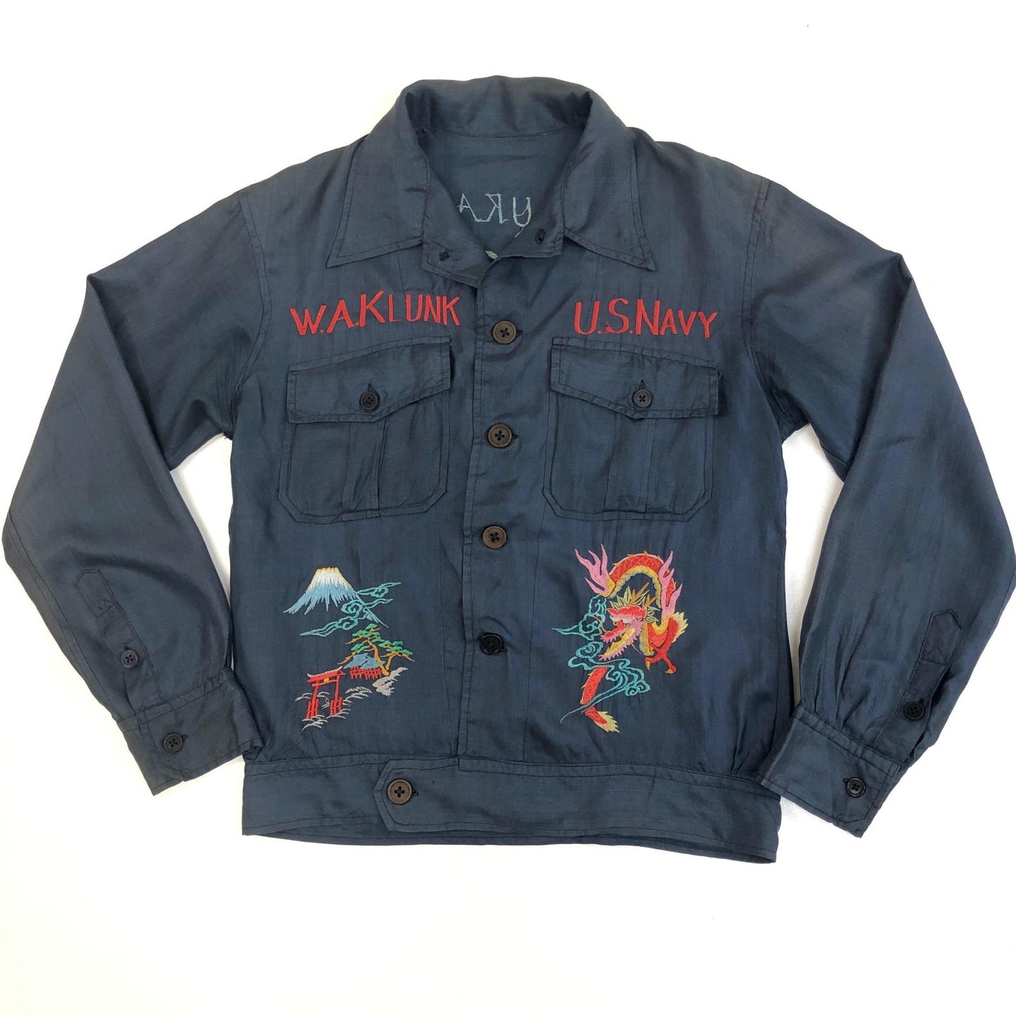 【中古】VINTAGE衣料 | ヴィンテージイリョウ スカシャツ 長袖シャツ ネイビー サイズ:M【加古川物流】