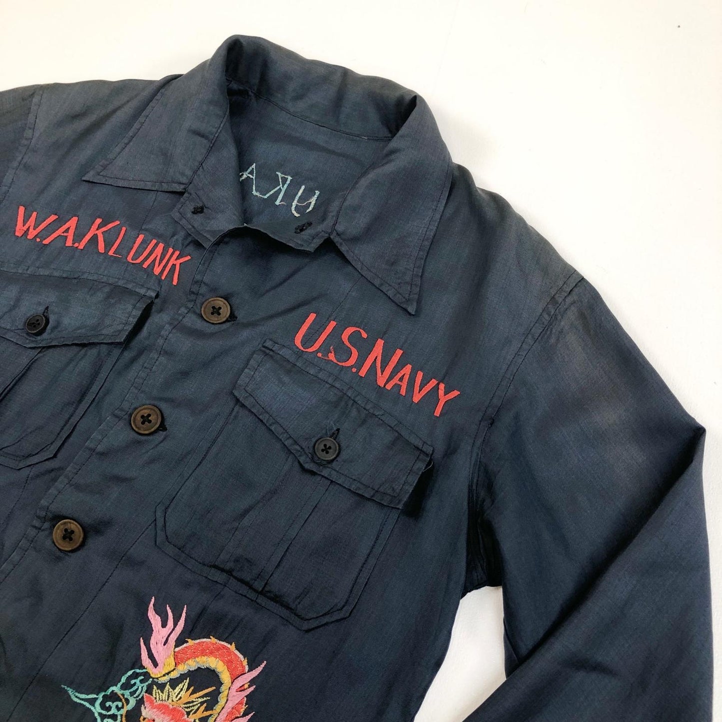 【中古】VINTAGE衣料 | ヴィンテージイリョウ スカシャツ 長袖シャツ ネイビー サイズ:M【加古川物流】