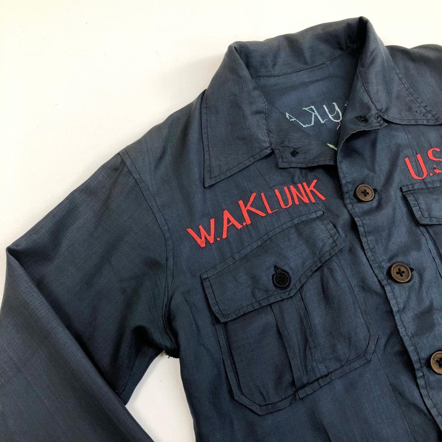 【中古】VINTAGE衣料 | ヴィンテージイリョウ スカシャツ 長袖シャツ ネイビー サイズ:M【加古川物流】
