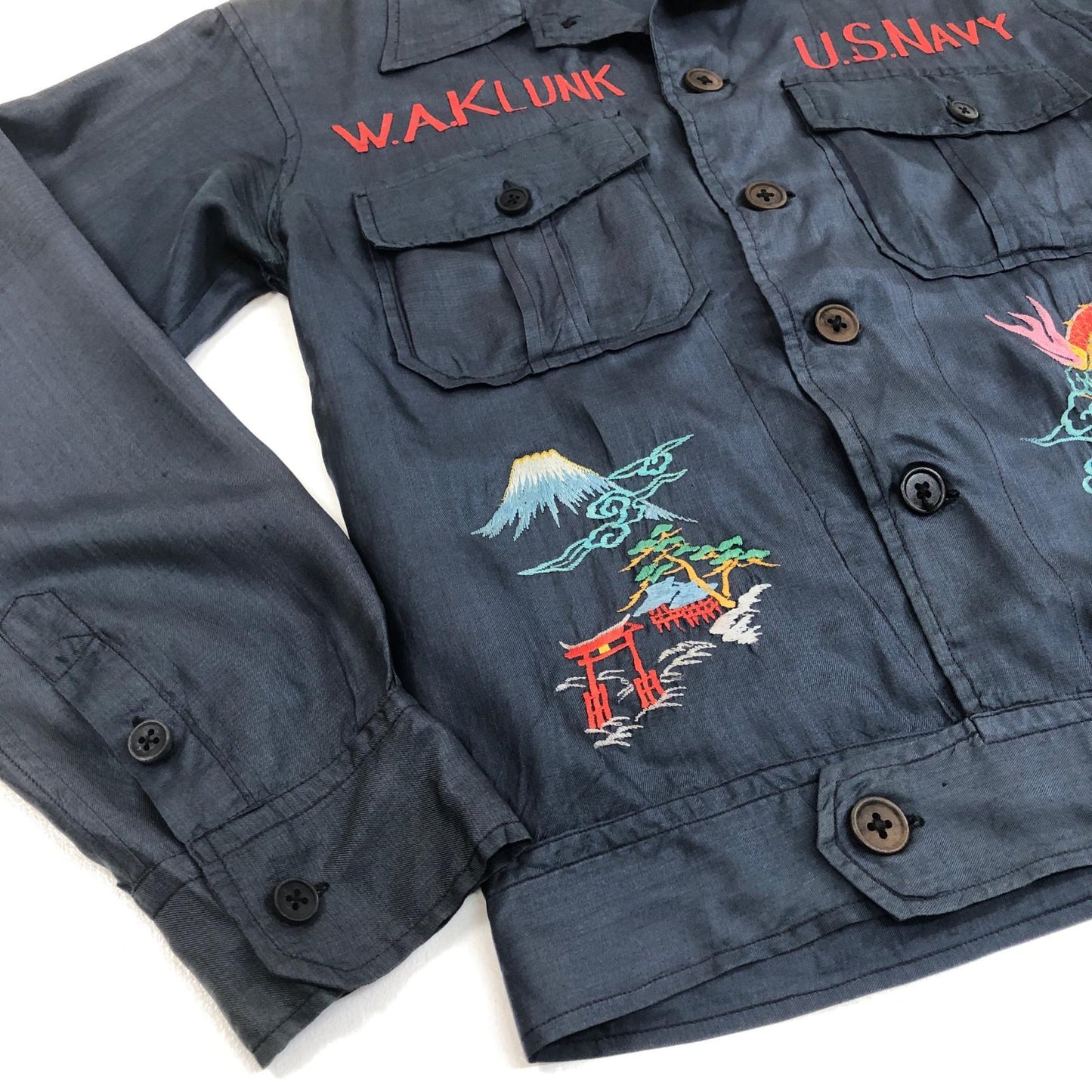 【中古】VINTAGE衣料 | ヴィンテージイリョウ スカシャツ 長袖シャツ ネイビー サイズ:M【加古川物流】