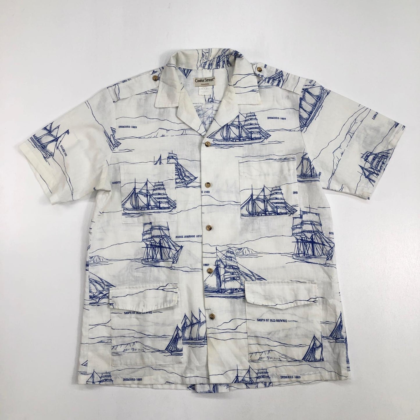 【中古】 Cooke Street ボード柄 開襟シャツ 半袖シャツ【加古川物流】