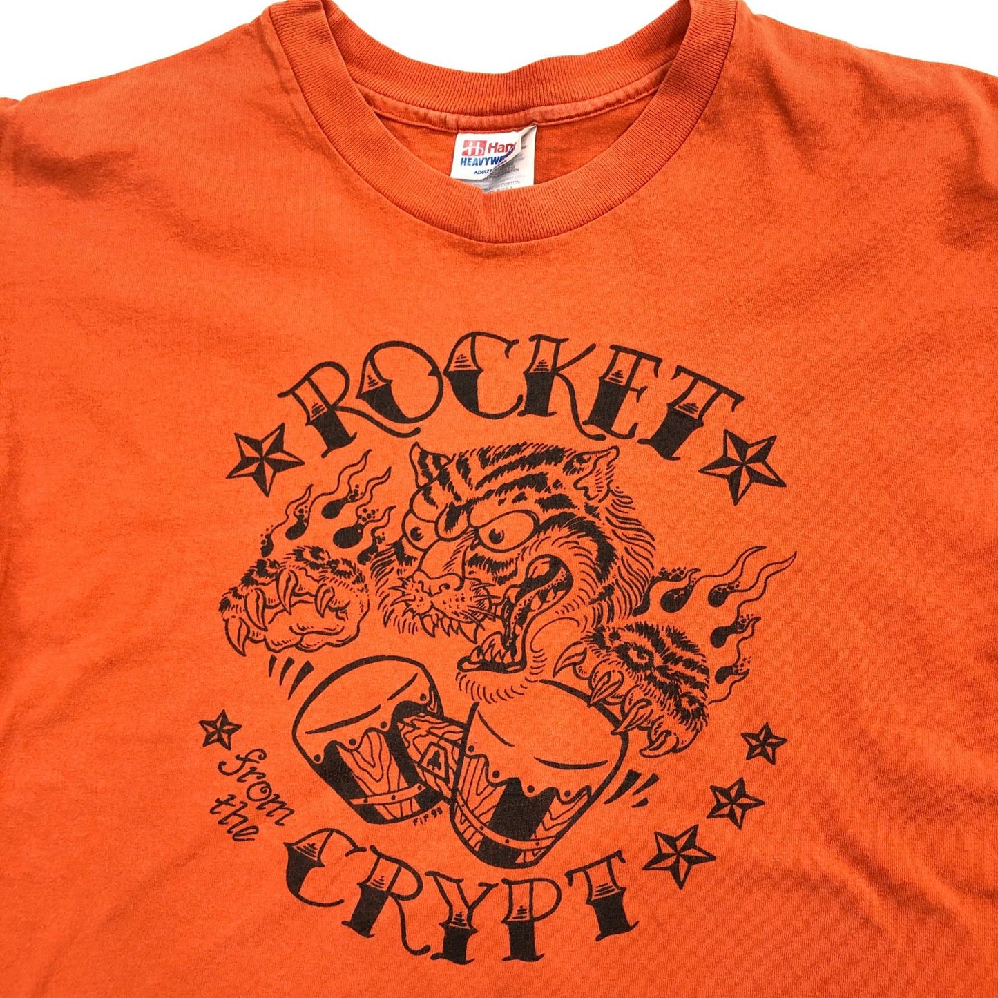 【中古】 Hanes HEAVYWEIGHT ヘインズ ヘビーウェイト 00年代 ROCKET FROM THE CRYPT 前面プリント タイガー 半袖Tシャツ オレンジ サイズ:L【加古川物流】