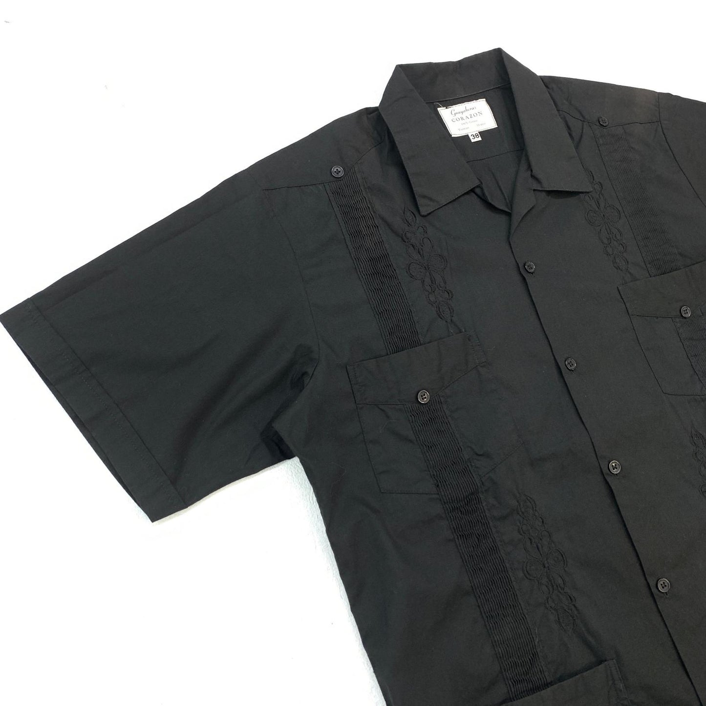 【中古】 CARAZON キューバシャツ コットン 半袖シャツ ブラック サイズ:38【加古川物流】