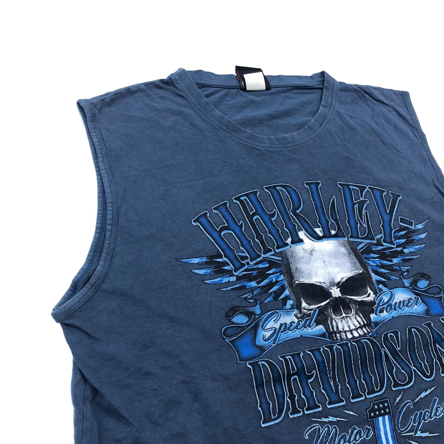 【中古】HARLEY-DAVIDSON | ハーレーダビットソン 2018 WOODSTOCK スカルプリント カラー タンクトップ ブルー サイズ:L【加古川物流】