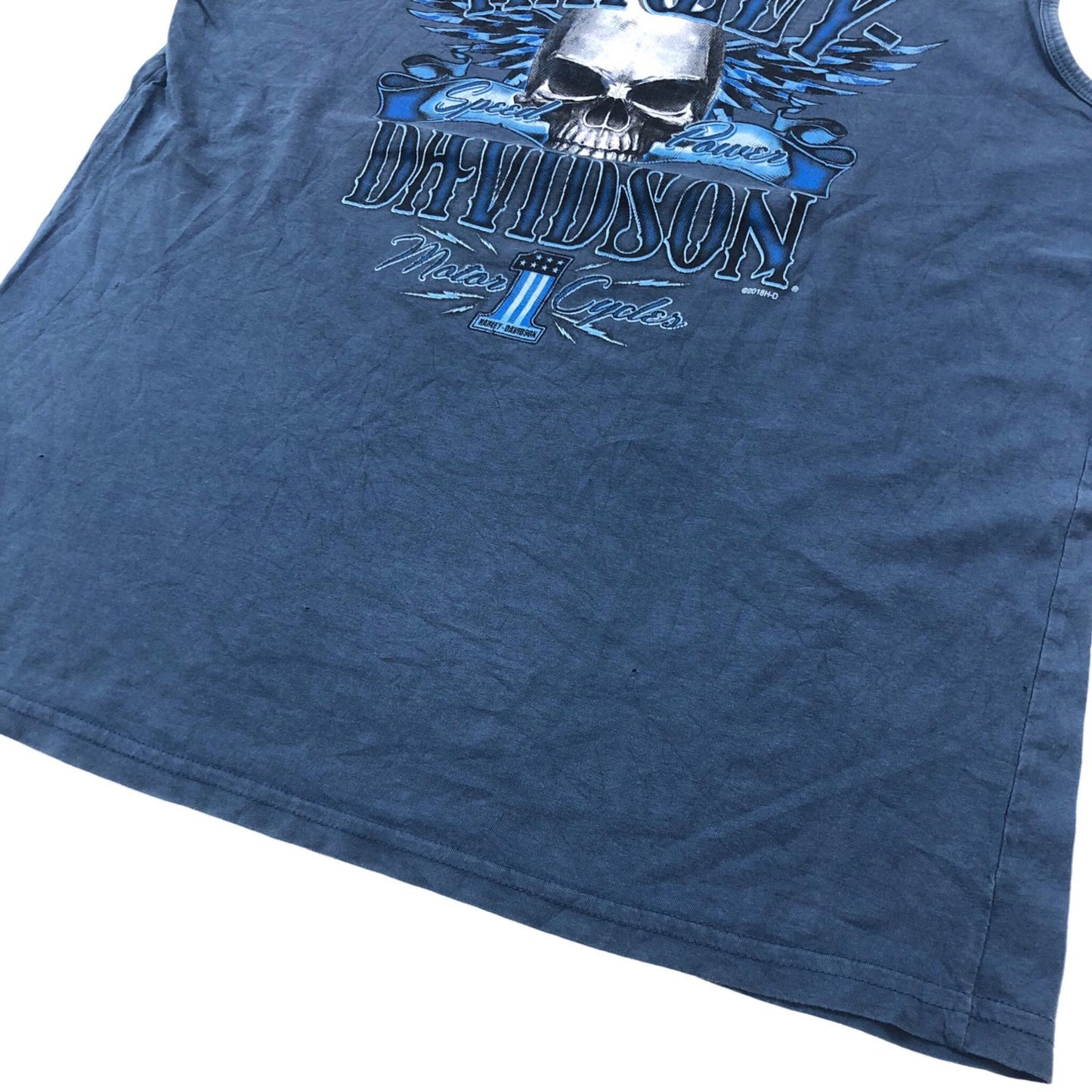 【中古】HARLEY-DAVIDSON | ハーレーダビットソン 2018 WOODSTOCK スカルプリント カラー タンクトップ ブルー サイズ:L【加古川物流】