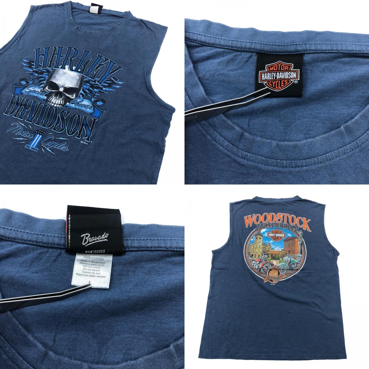 【中古】HARLEY-DAVIDSON | ハーレーダビットソン 2018 WOODSTOCK スカルプリント カラー タンクトップ ブルー サイズ:L【加古川物流】