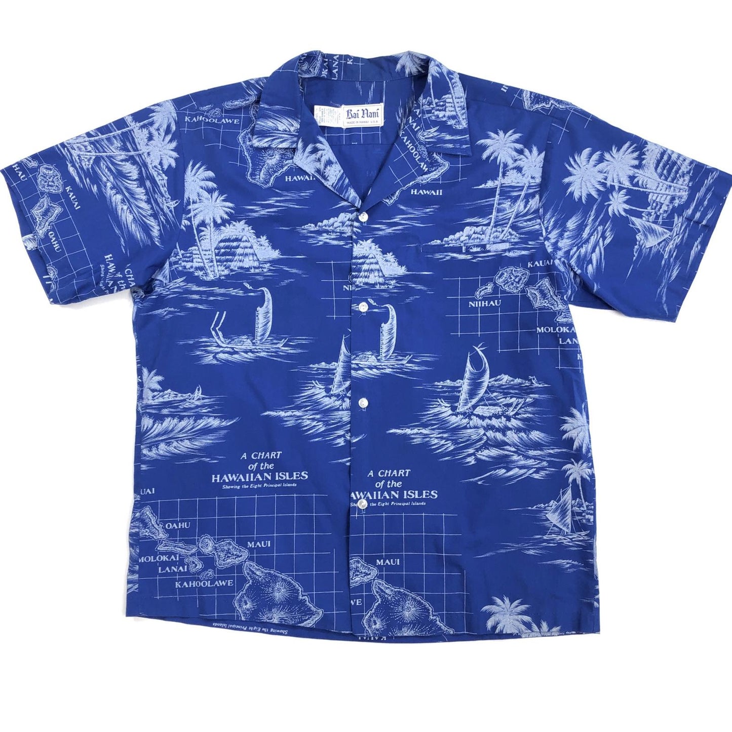 【中古】 Rai Nani ハワイアンシャツ ハワイ島 MAP 地図 その他トップス ブルー サイズ:XL【加古川物流】