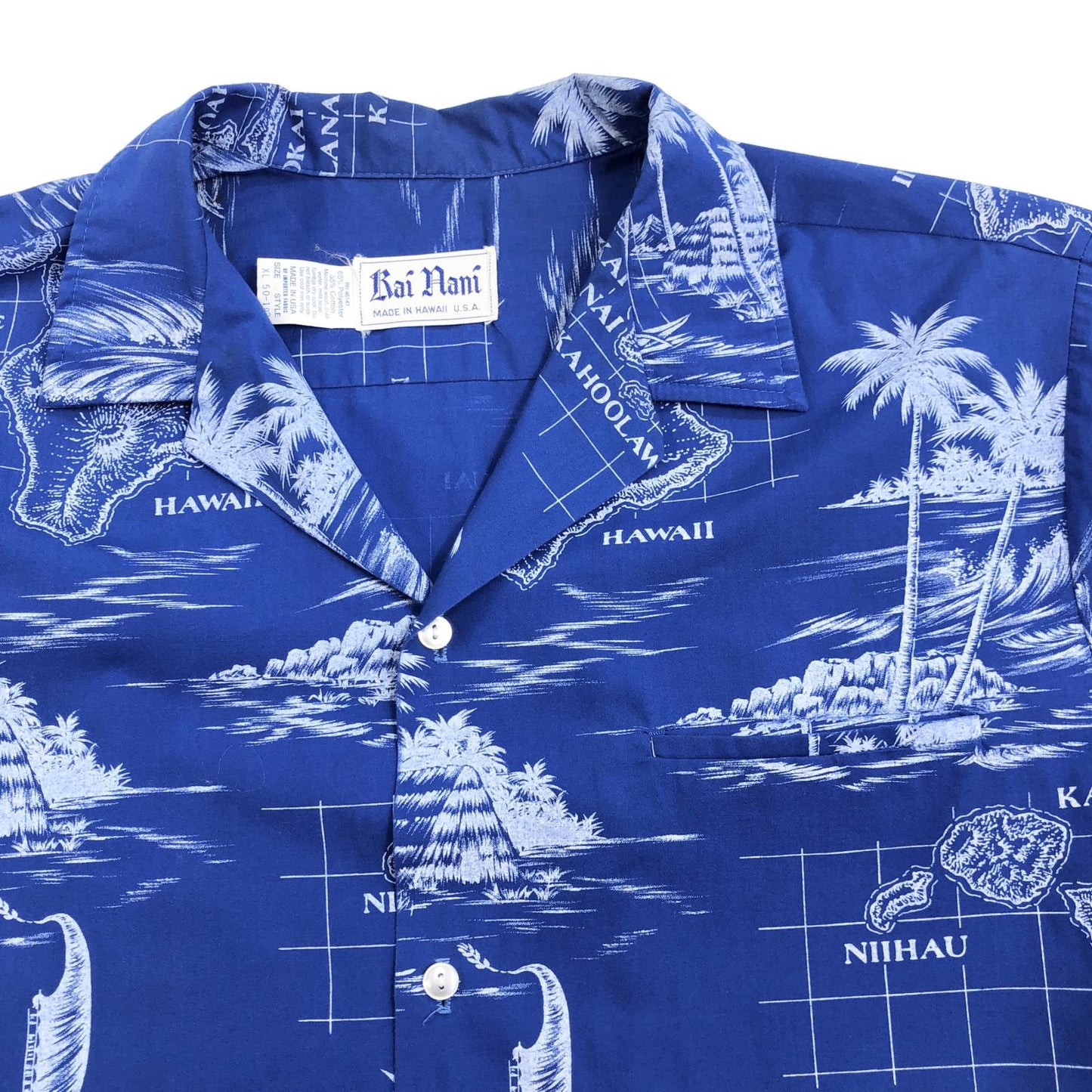 【中古】 Rai Nani ハワイアンシャツ ハワイ島 MAP 地図 その他トップス ブルー サイズ:XL【加古川物流】