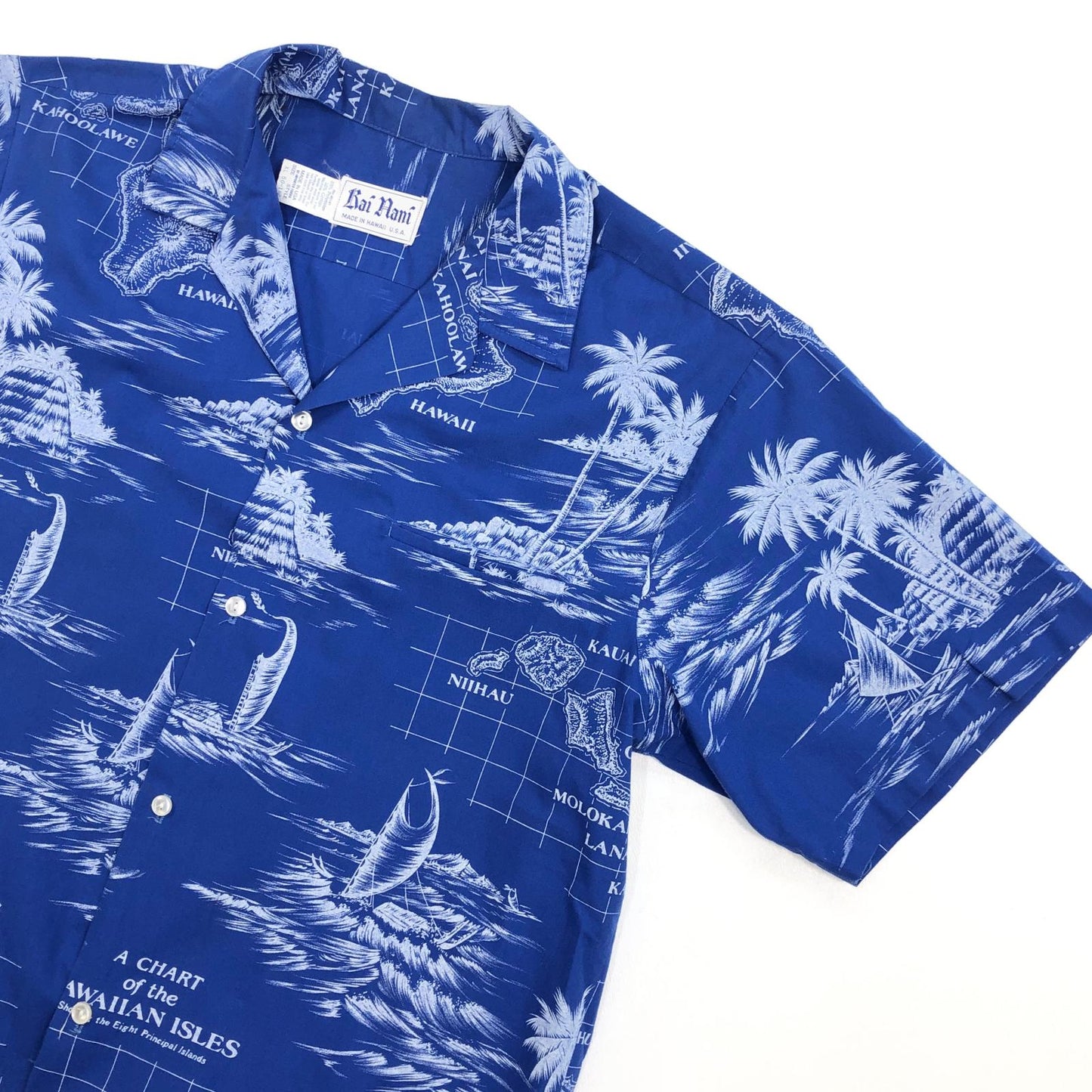 【中古】 Rai Nani ハワイアンシャツ ハワイ島 MAP 地図 その他トップス ブルー サイズ:XL【加古川物流】