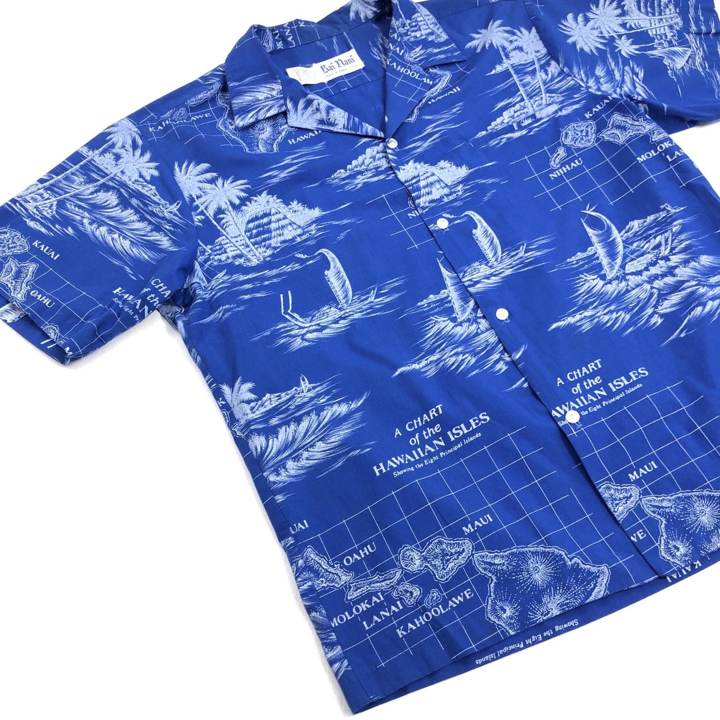 【中古】 Rai Nani ハワイアンシャツ ハワイ島 MAP 地図 その他トップス ブルー サイズ:XL【加古川物流】