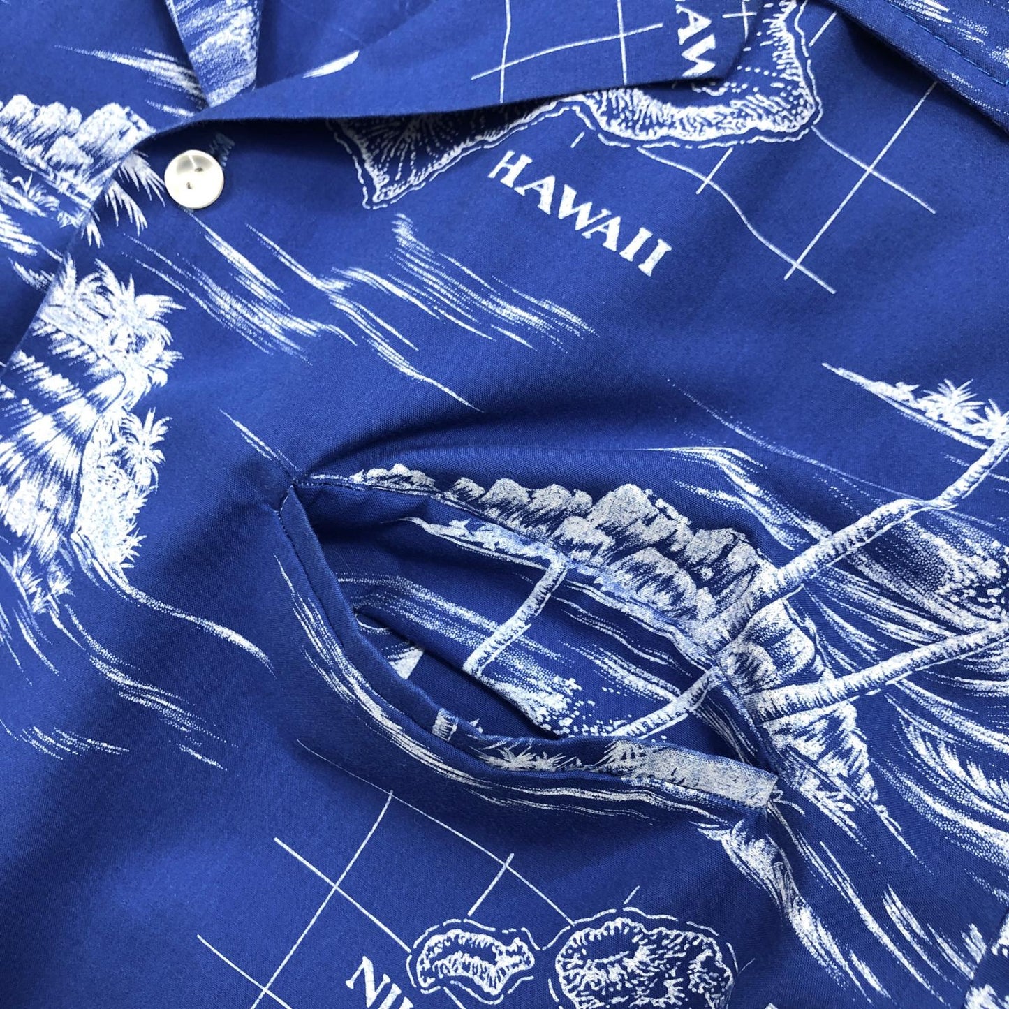 【中古】 Rai Nani ハワイアンシャツ ハワイ島 MAP 地図 その他トップス ブルー サイズ:XL【加古川物流】
