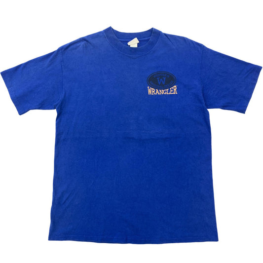 【中古】Wrangler | ラングラー 90年代 cowboy rodeo カウボーイ ロデオ 両面 2面プリント 半袖Tシャツ ブルー サイズ:L【加古川物流】