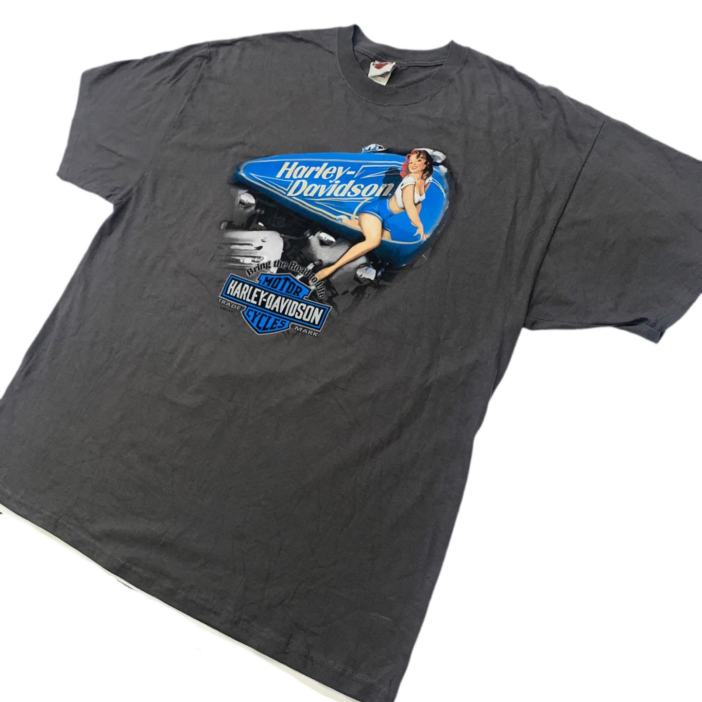 【中古】HARLEY-DAVIDSON | ハーレーダビットソン ピンナップガール DALE'S MOUNT VERNON ナックルヘッド 両面プリント 半袖Tシャツ グレー【加古川物流】