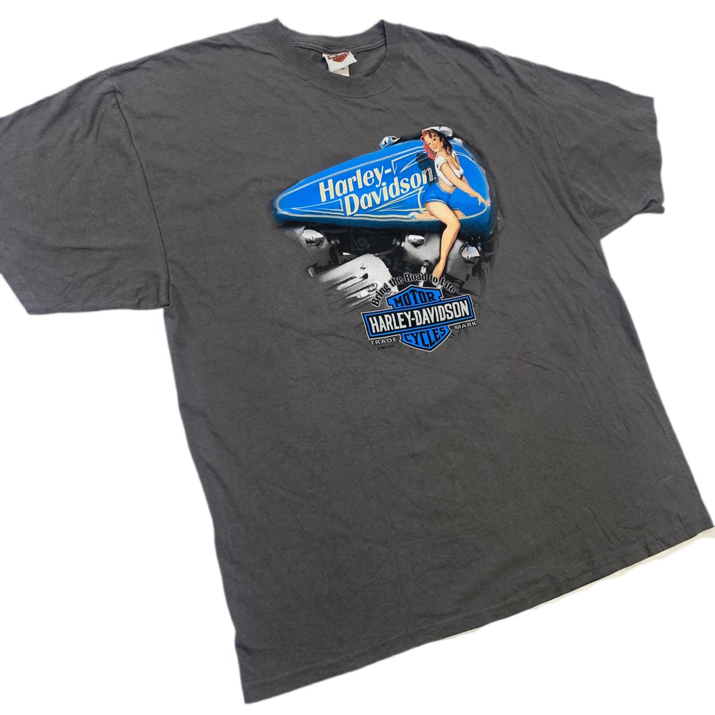 【中古】HARLEY-DAVIDSON | ハーレーダビットソン ピンナップガール DALE'S MOUNT VERNON ナックルヘッド 両面プリント 半袖Tシャツ グレー【加古川物流】