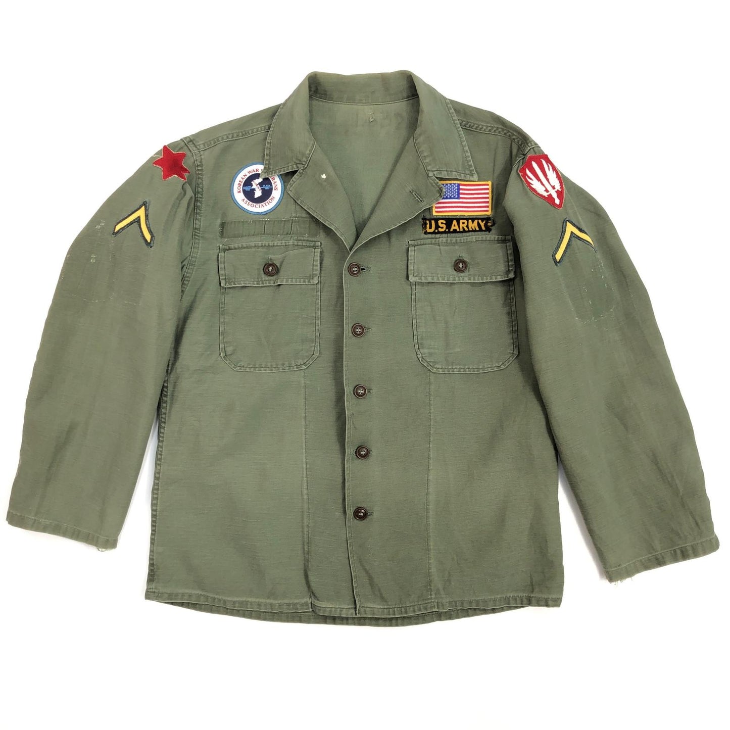 【中古】 US ARMY Cotton Sateen, OG 107 筒袖 1st 長袖シャツ オリーブ【加古川物流】