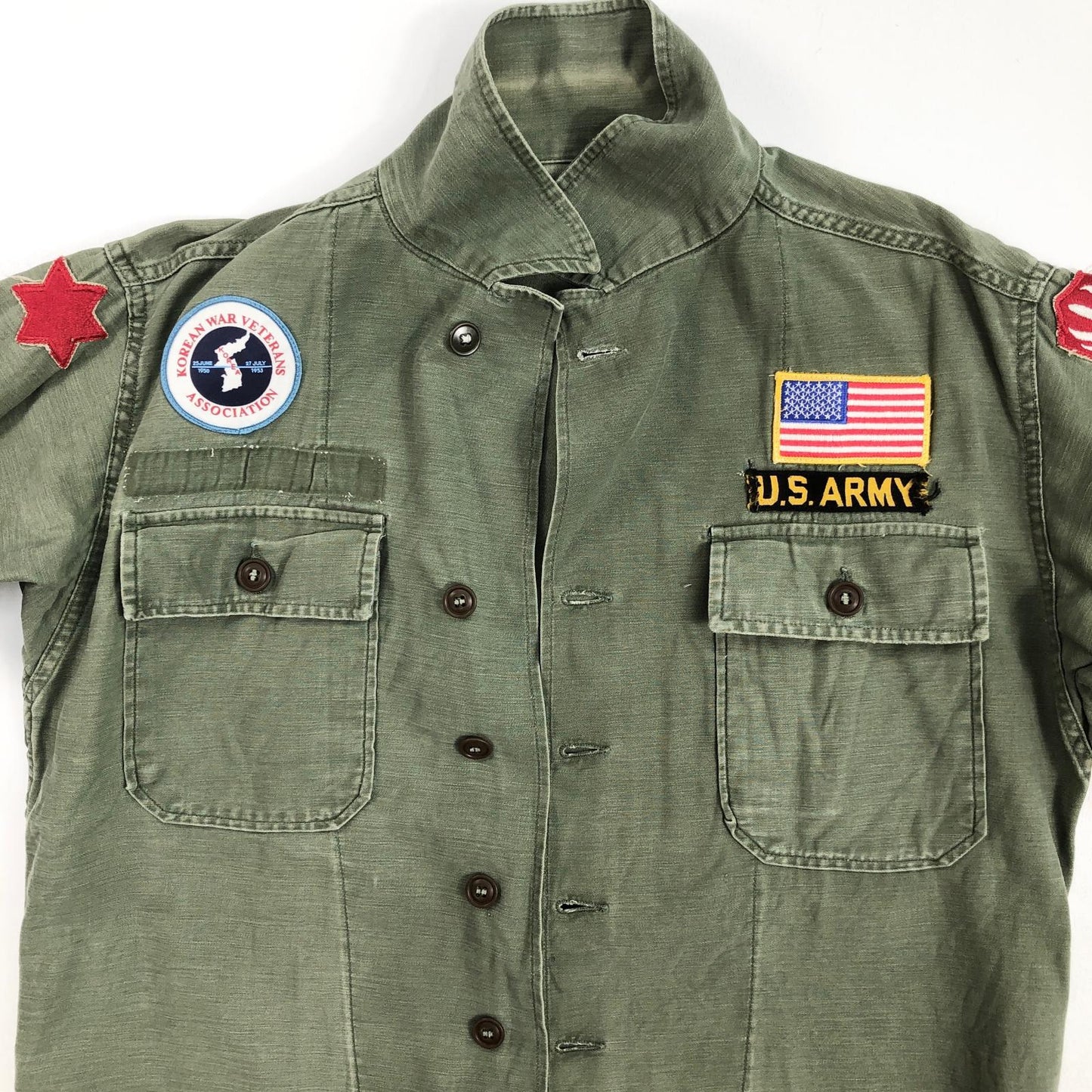【中古】 US ARMY Cotton Sateen, OG 107 筒袖 1st 長袖シャツ オリーブ【加古川物流】