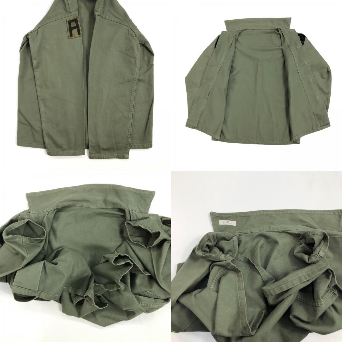 【中古】 60年代 US ARMY OG-107 コットン サテン ユーティリティ 筒袖 長袖シャツ OG-107 オリーブ【加古川物流】