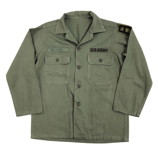 【中古】 60年代 US ARMY OG-107 コットン サテン ユーティリティ 筒袖 長袖シャツ OG-107 オリーブ【加古川物流】