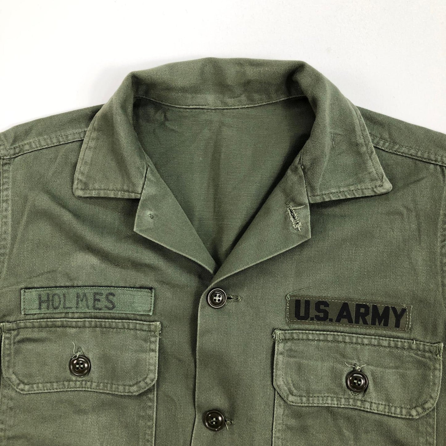 【中古】 60年代 US ARMY OG-107 コットン サテン ユーティリティ 筒袖 長袖シャツ OG-107 オリーブ【加古川物流】