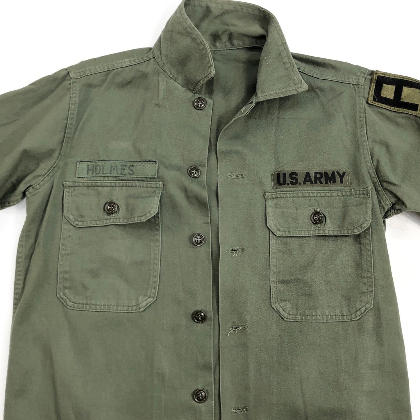 【中古】 60年代 US ARMY OG-107 コットン サテン ユーティリティ 筒袖 長袖シャツ OG-107 オリーブ【加古川物流】