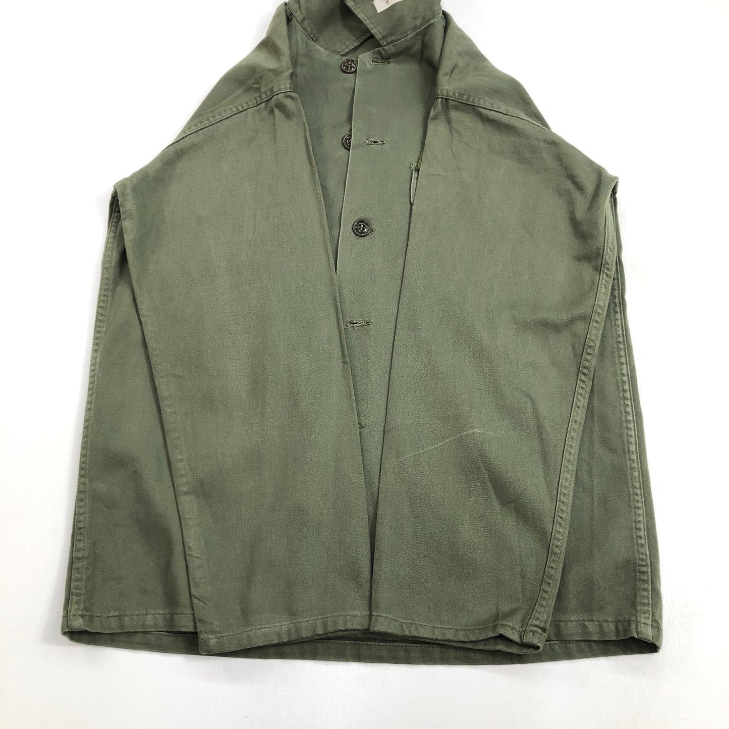 【中古】 60年代 US ARMY OG-107 コットン サテン ユーティリティ 筒袖 長袖シャツ OG-107 オリーブ【加古川物流】