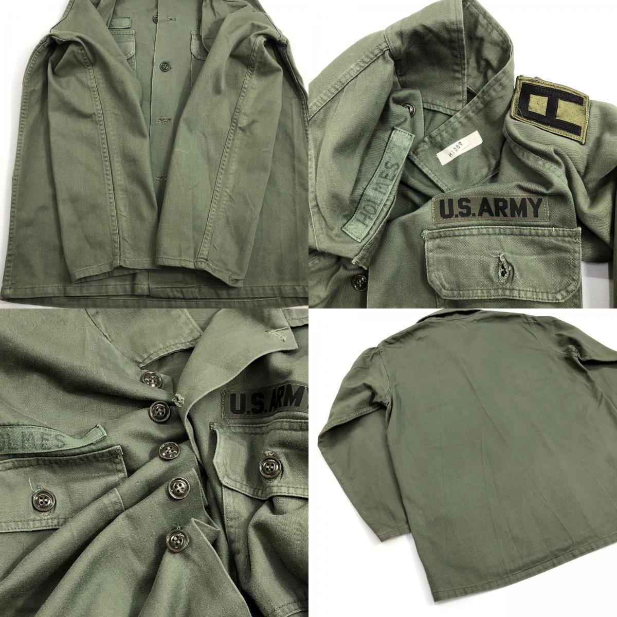 【中古】 60年代 US ARMY OG-107 コットン サテン ユーティリティ 筒袖 長袖シャツ OG-107 オリーブ【加古川物流】