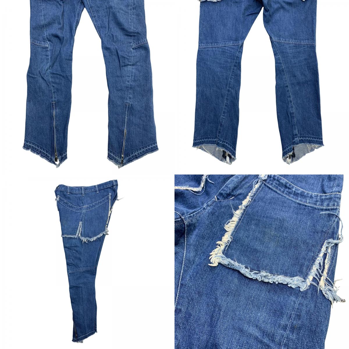 SALVAM | Salvam Hem Front Zip Spiral Crash Denim Pants Denim Pants SH-P13-800 Blue Size: S