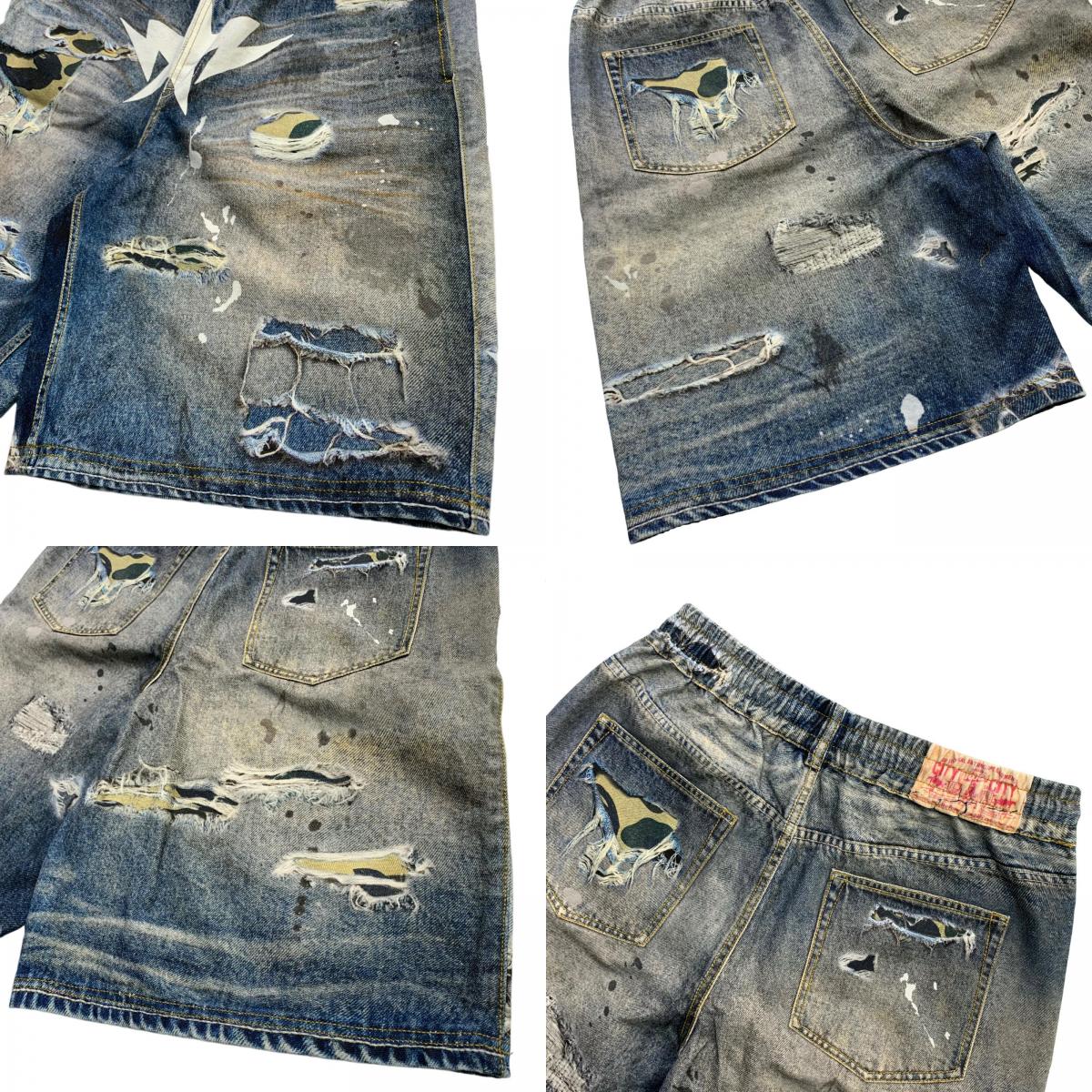 A BATHING APE | アベイシングエイプ BAPE STA FAKE PRINT RELAXED FIT SHORTS ショートパンツ 001DSM301306M ブルー サイズ:XL