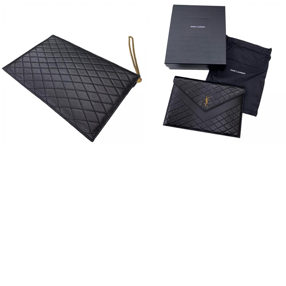 SAINT LAURENT | サンローラン ゲイビー ダブルフラップ チェーンポーチ ショルダーバッグ TGN685596・0623 マトラッセ チェーン付き ブラック【瀬戸大橋店】