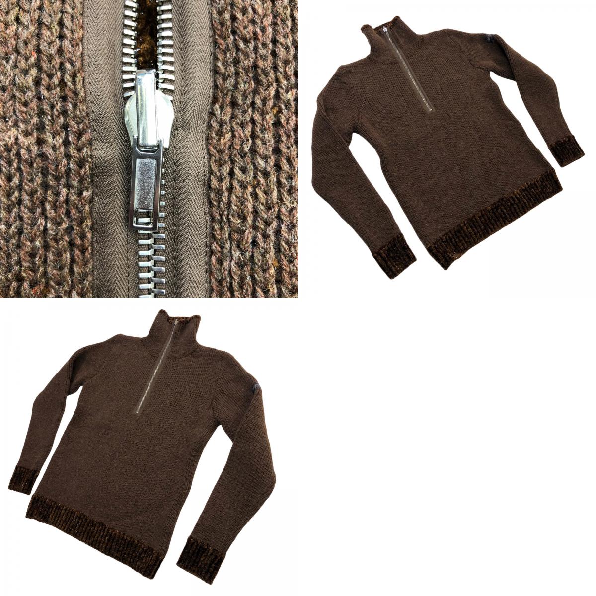 RAF SIMONS | ラフシモンズ double layered fishermen dsweater with short zip ニット ブラウン サイズ:L【瀬戸大橋店】