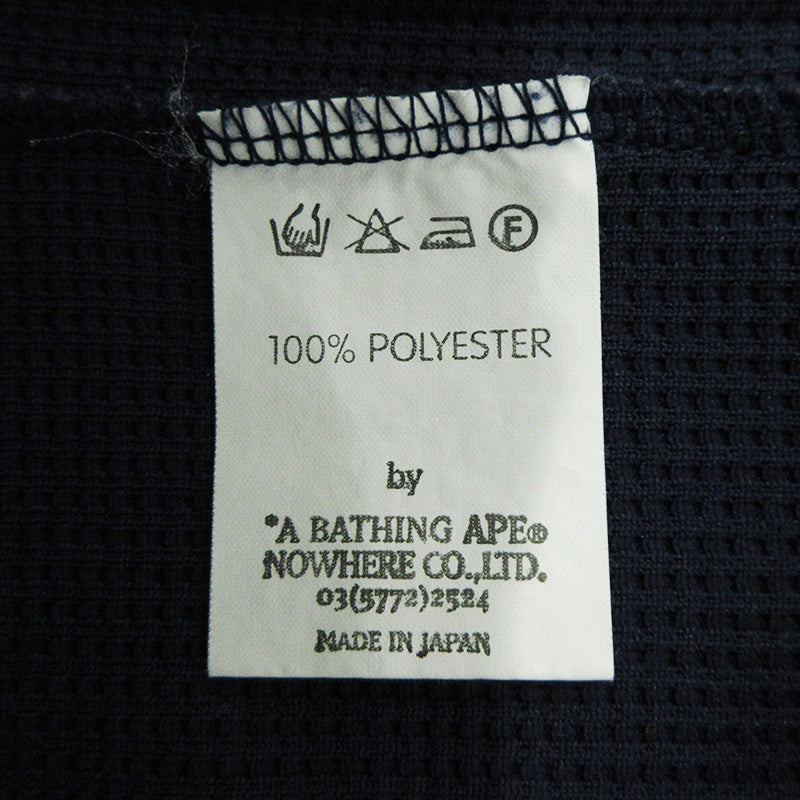A BATHING APE | アベイシングエイプ B-ball TEE ロゴ刺繍ワッフル七分袖シャツ 長袖シャツ カットソー ネイビー サイズ:XL【三重本店】