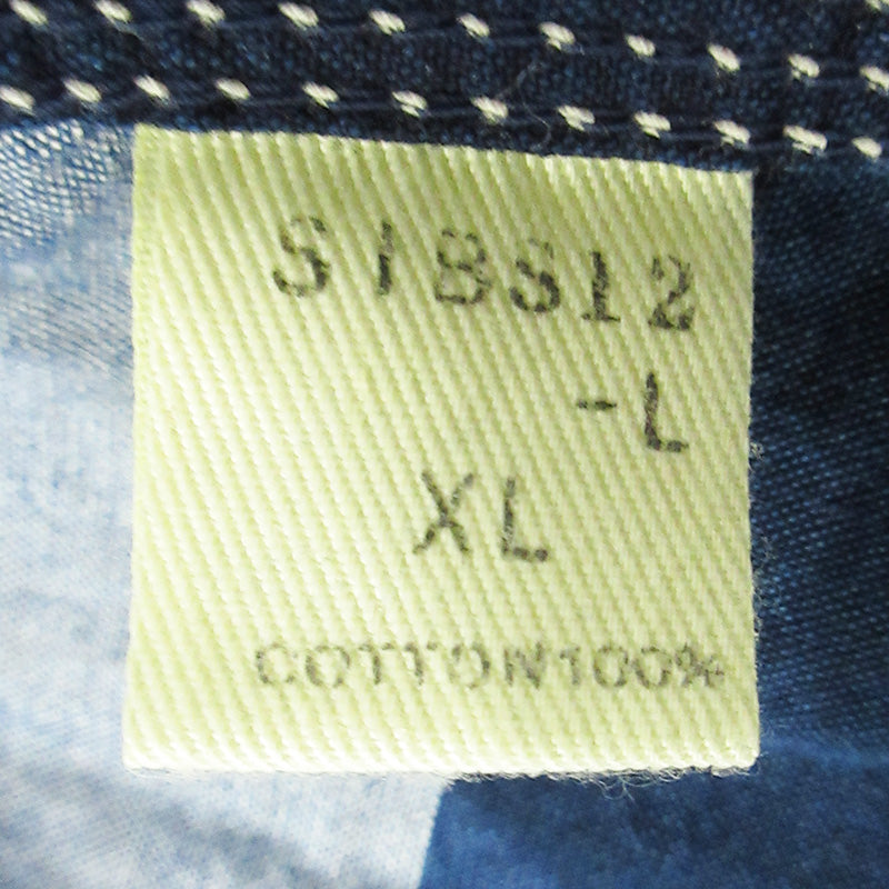 SAMURAI JEANS | サムライジーンズ ボーダーワークシャツ 総柄長袖シャツ 長袖シャツ SIBS12-L ブルー×ネイビー サイズ:XL【三重本店】